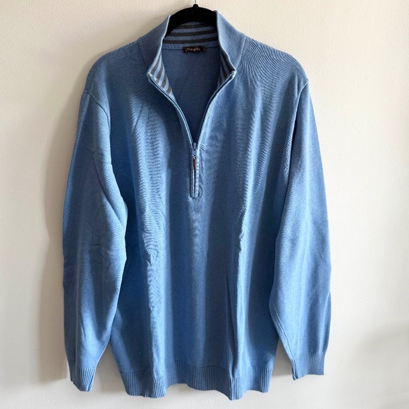 J.McLaughlin 1/4 Zip Pullover Sweater Light Blue Large Cotton Coastal Summer - Picture 1 of 8
